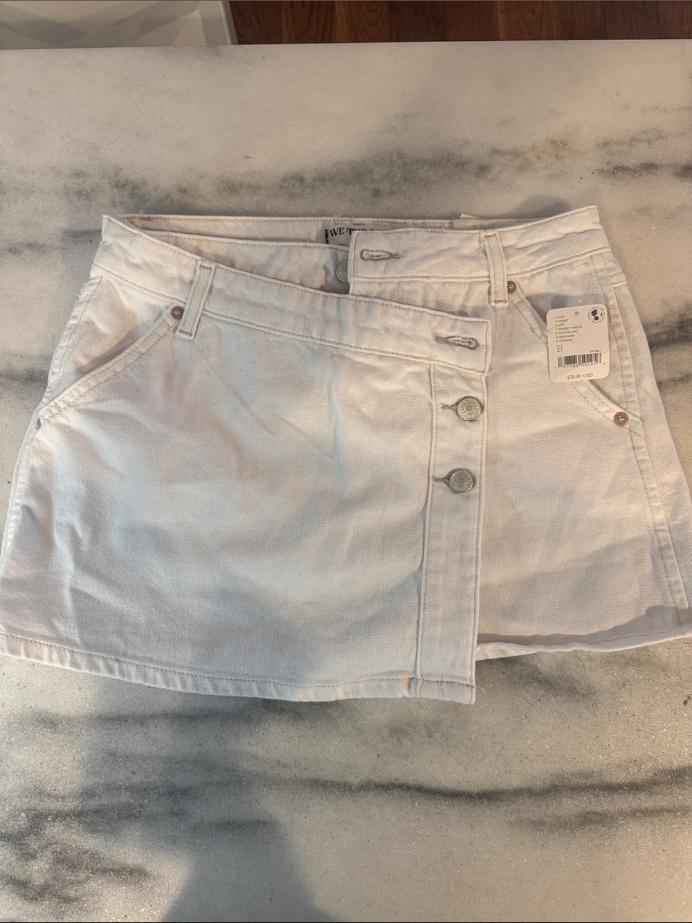 Free People White Denim Button-Front Mini Skirt